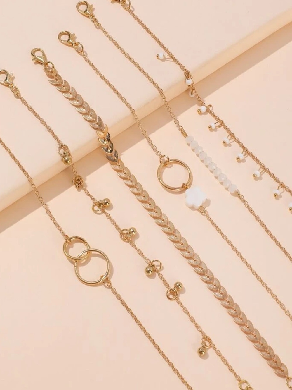 Stack Gold White Layered Bracelet Set Elegant Women’s Jewelry 6pc lot bohemian - Picture 3 of 3
